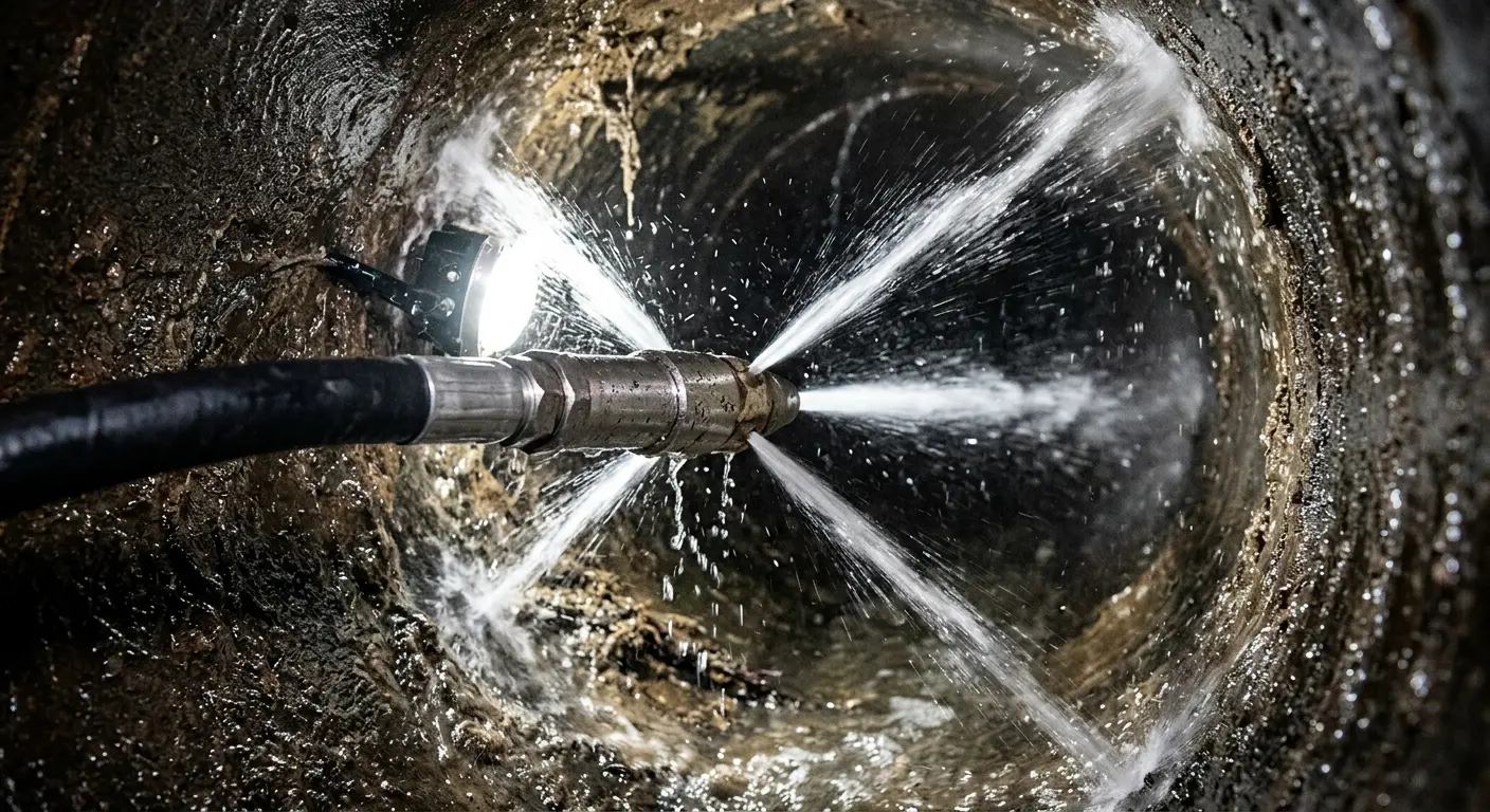 High-pressure hydro jetting nozzle cleaning sewer pipe for Storm Drain Cleaning in Mundelein